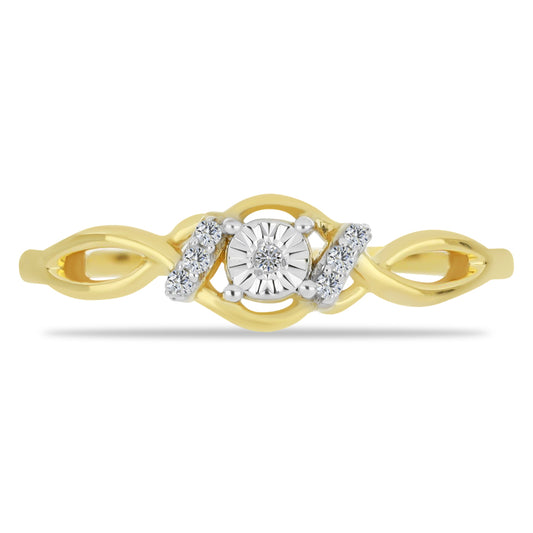 Anillo de Plata Bañada en Oro con Diamante blanco y Zircón Blanco