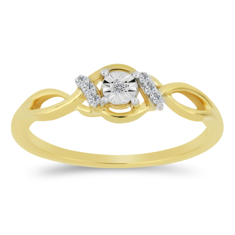 Anillo de Plata Bañada en Oro con Diamante blanco y Zircón Blanco 3 
