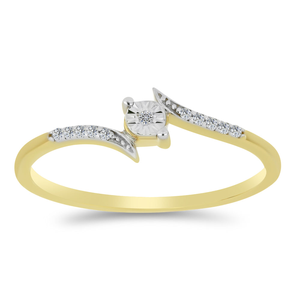 Anillo de Plata Bañada en Oro con Diamante blanco y Zircón Blanco