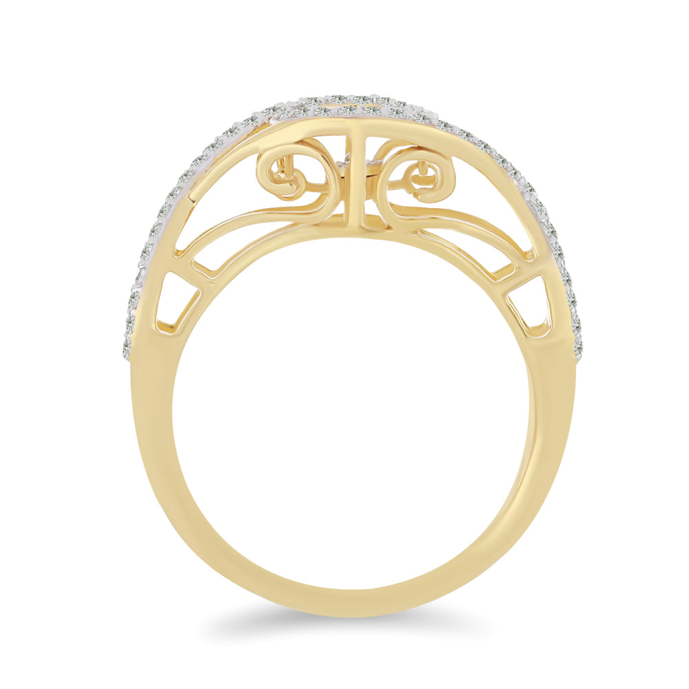 Anillo de Plata Bañada en Oro con Diamante blanco y Zircón Blanco 2 