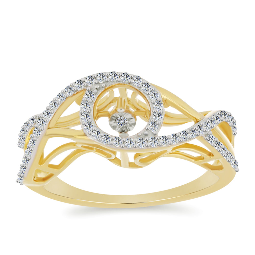 Anillo de Plata Bañada en Oro con Diamante blanco y Zircón Blanco