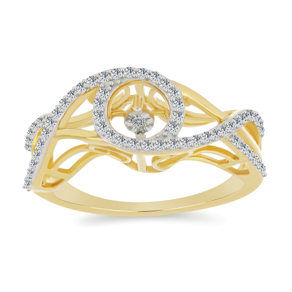 Anillo de Plata Bañada en Oro con Diamante blanco y Zircón Blanco 3 