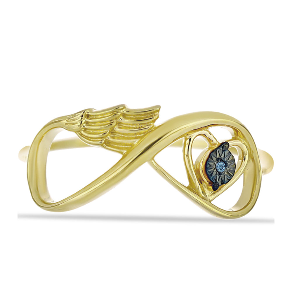 Anillo de Plata Bañada en Oro con Diamante Azul 5 