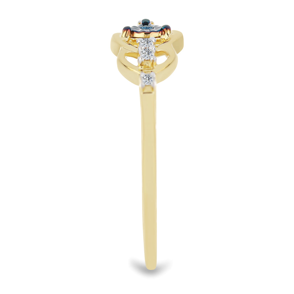 Anillo de Plata Bañada en Oro con Diamante Azul y Zircón Blanco 4 