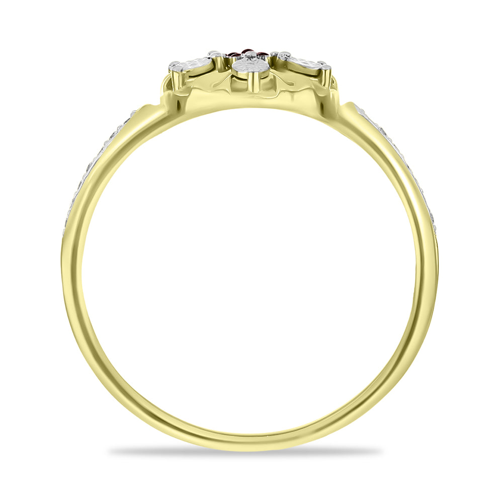 Anillo de Plata Bañada en Oro con Diamante Rojo y Zircón Blanco 2 