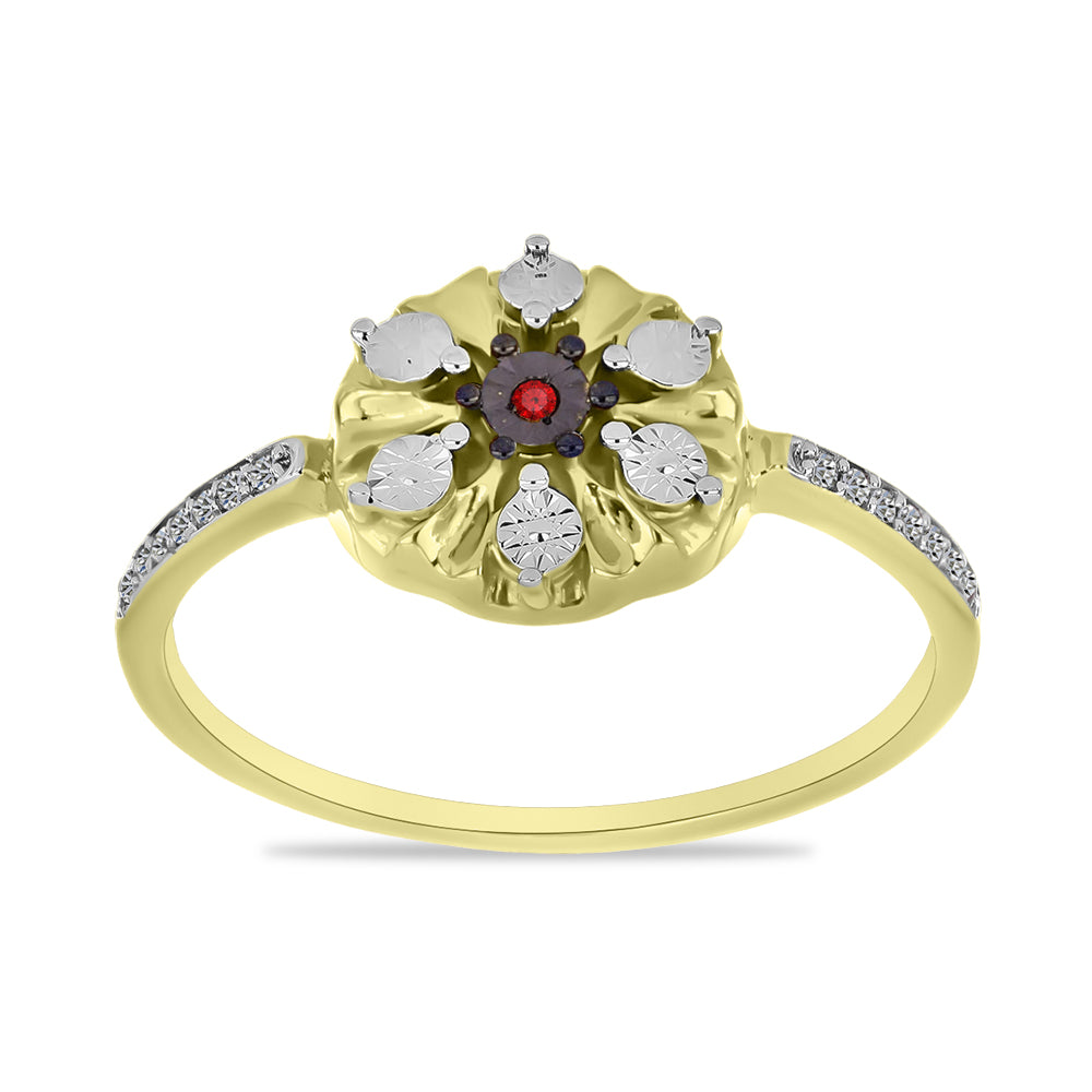 Anillo de Plata Bañada en Oro con Diamante Rojo y Zircón Blanco 3 