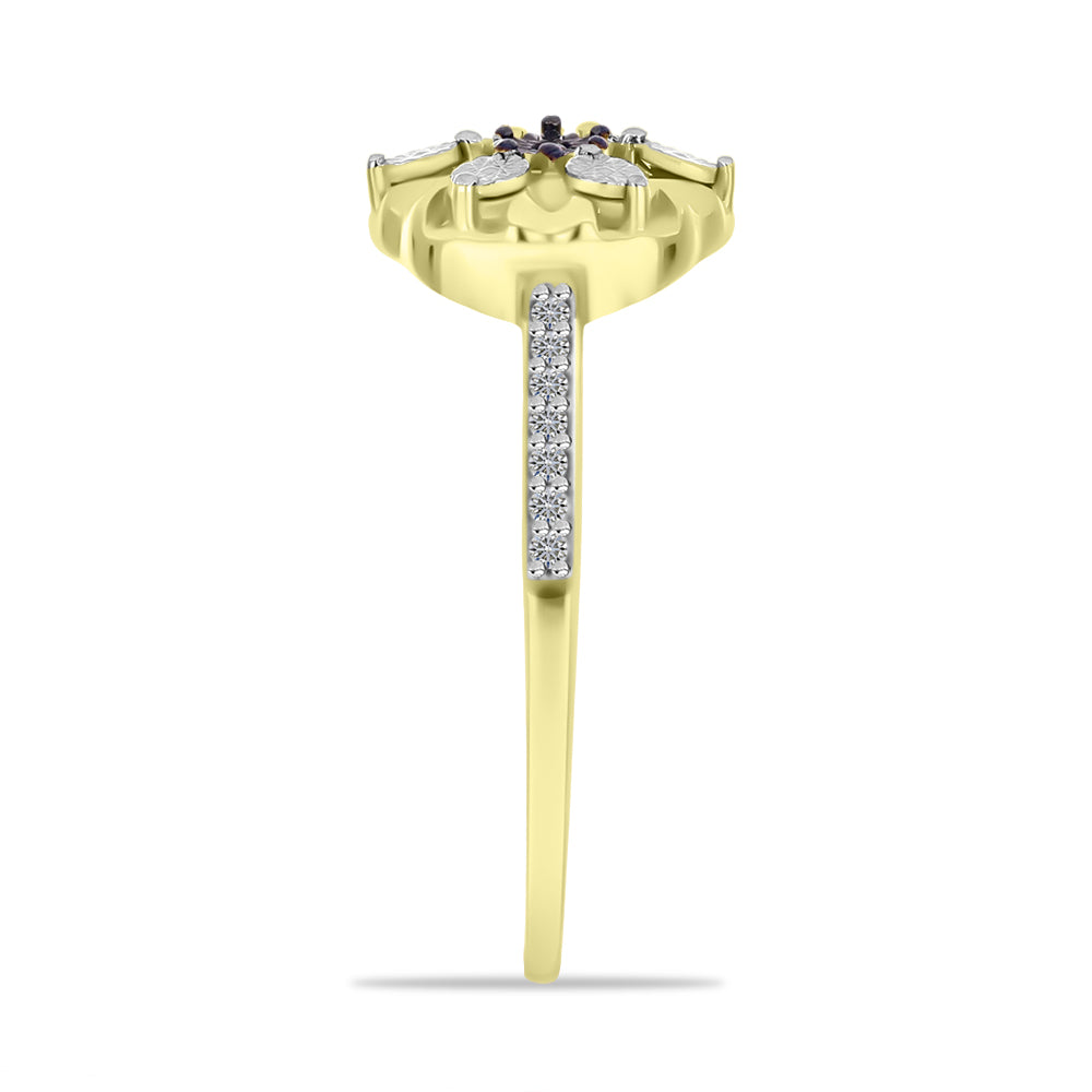 Anillo de Plata Bañada en Oro con Diamante Rojo y Zircón Blanco 4 
