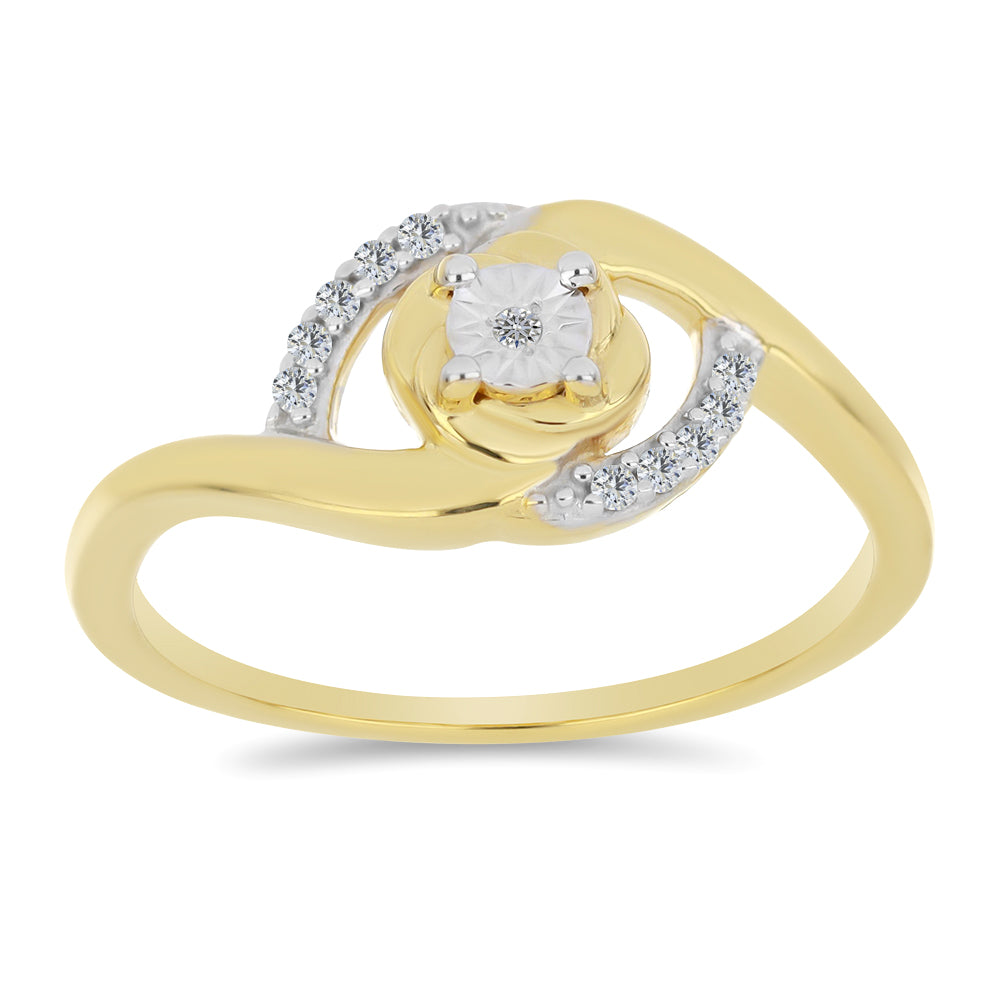 Anillo de Plata Bañada en Oro con Diamante blanco y Zircón Blanco
