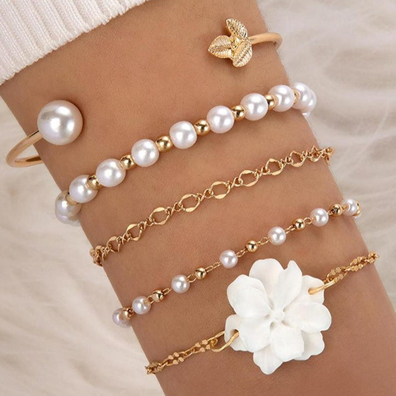 Conjunto de Aleación Bañado en Oro con Perla de cristal y Cristal Emporia® Blanco ( Pulsera ) 1 