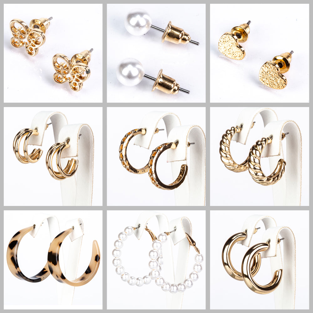 Conjunto de Aleación Bañado en Oro con Perla y Cristal Emporia® Blanco ( Pendientes ) 1 