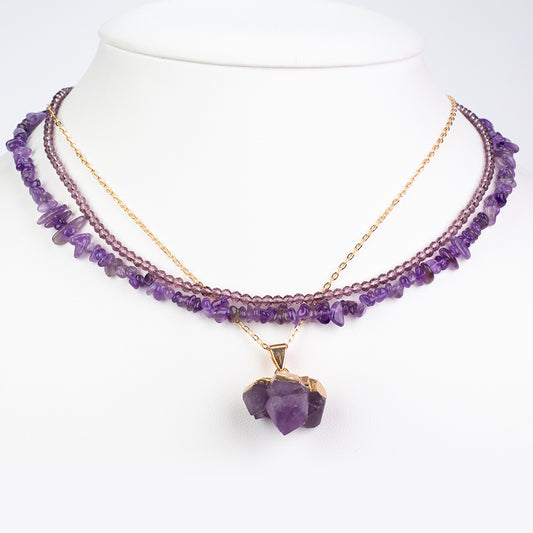 Conjunto de Aleación Bañado en Oro con Amatista ( Collar )