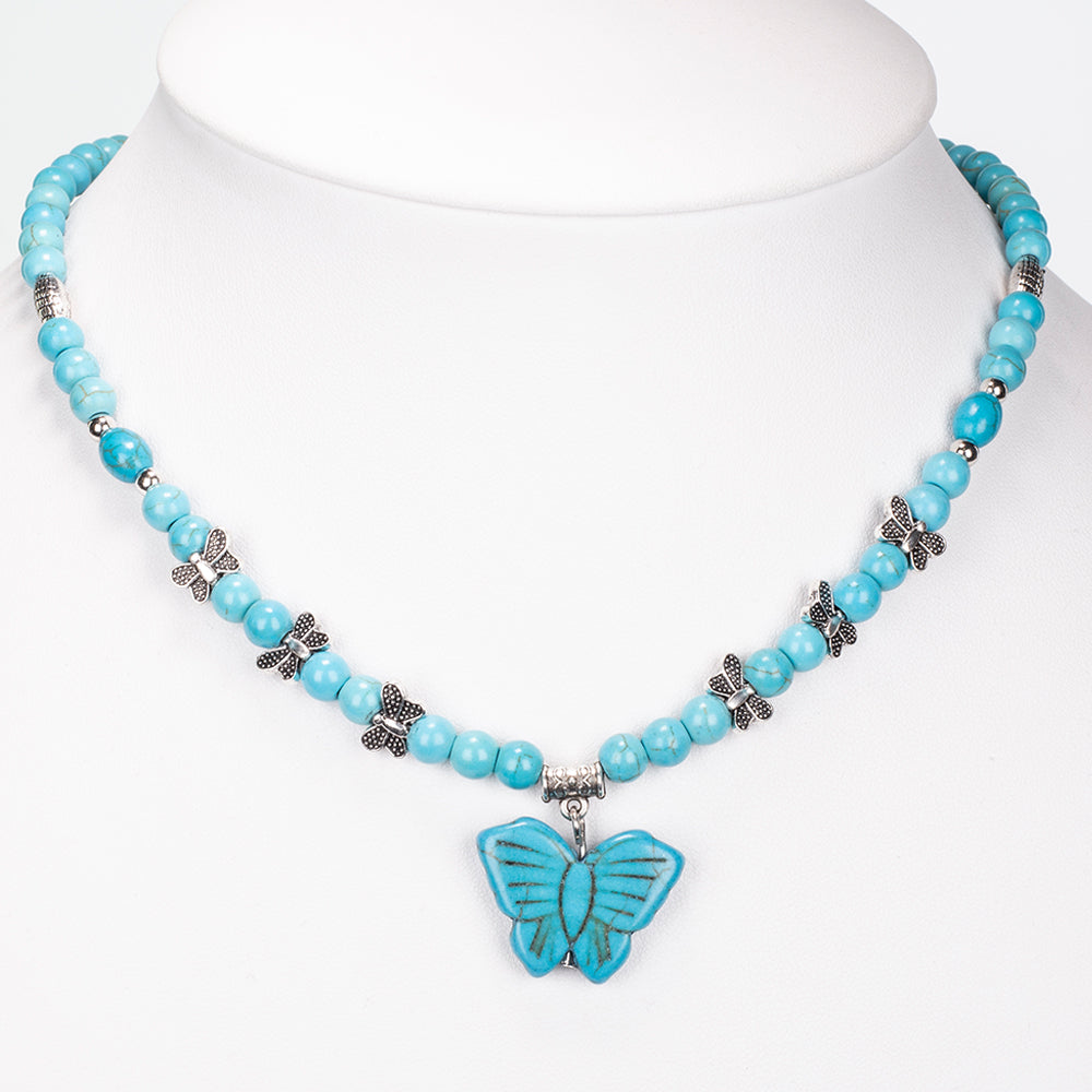 Conjunto de Aleación Bañado en Oro con Turquesa ( Collar +Pulsera )
