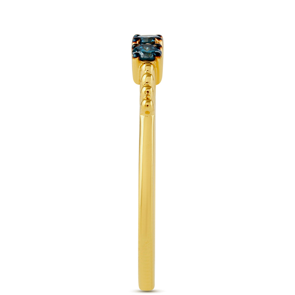 Anillo de Plata Bañada en Oro con Diamante Azul