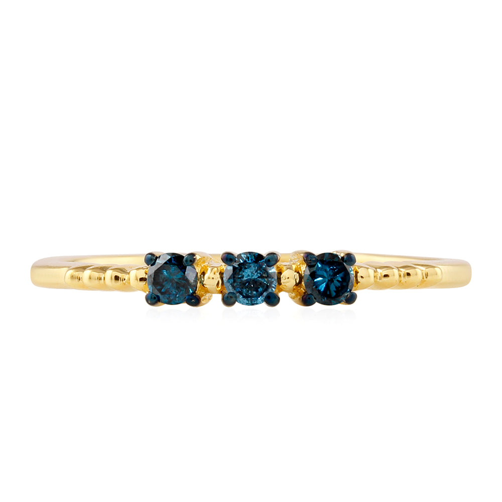 Anillo de Plata Bañada en Oro con Diamante Azul