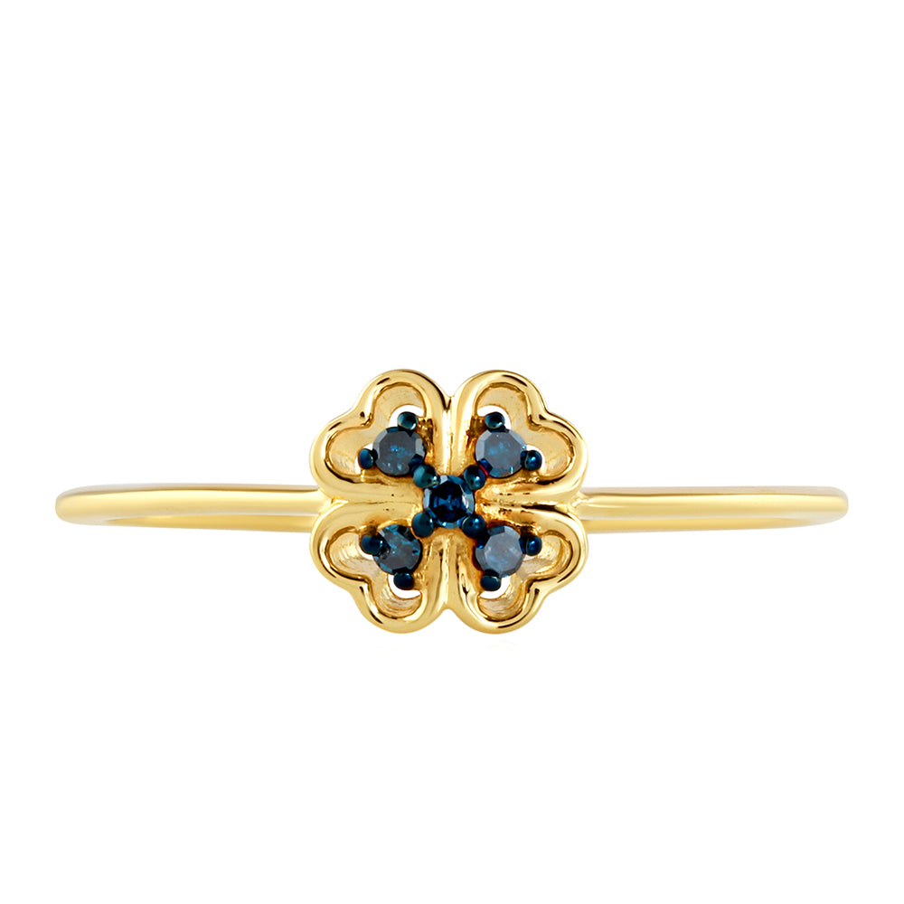 Anillo de Plata Bañada en Oro con Diamante Azul 1 