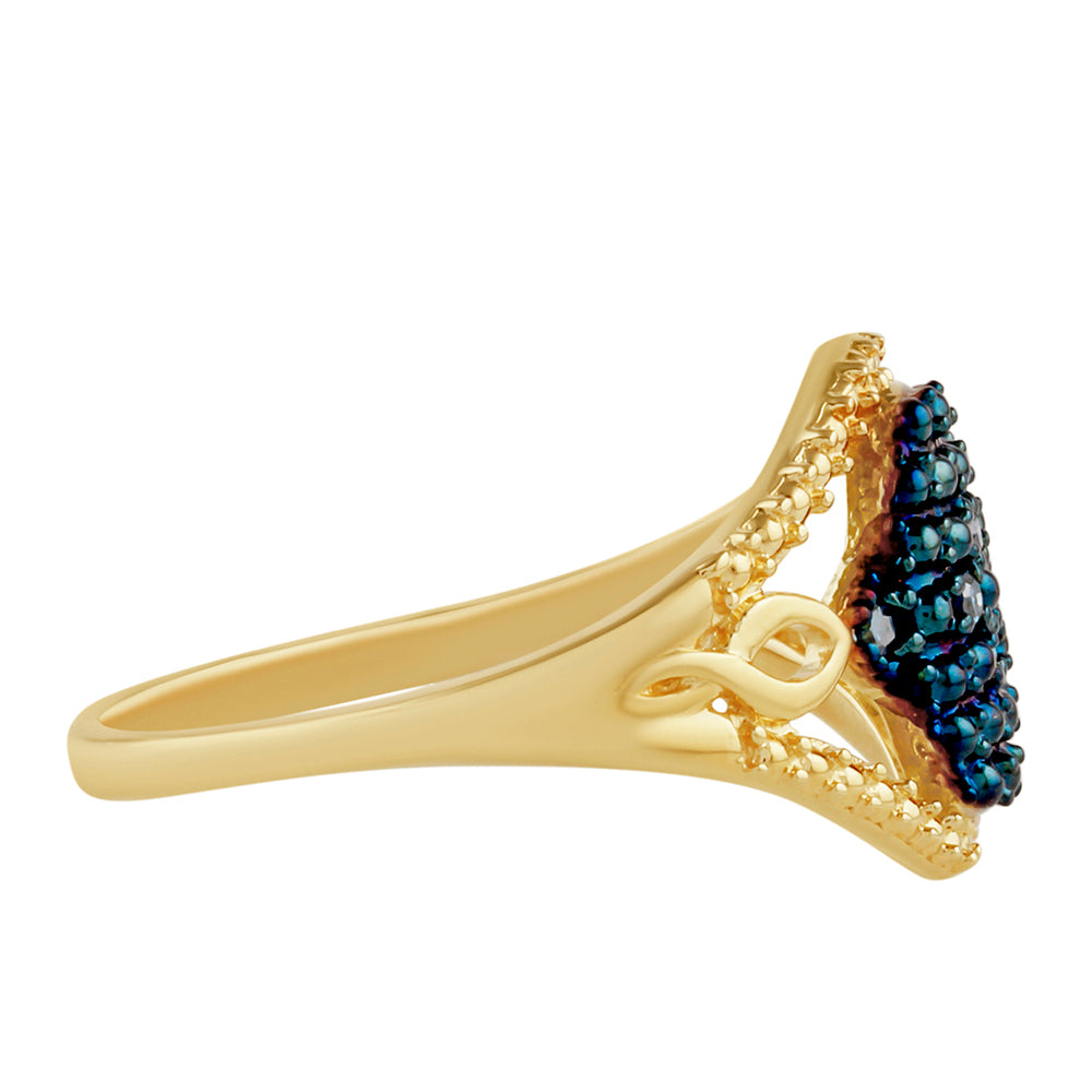 Anillo de Plata Bañada en Oro con Diamante Azul 2 