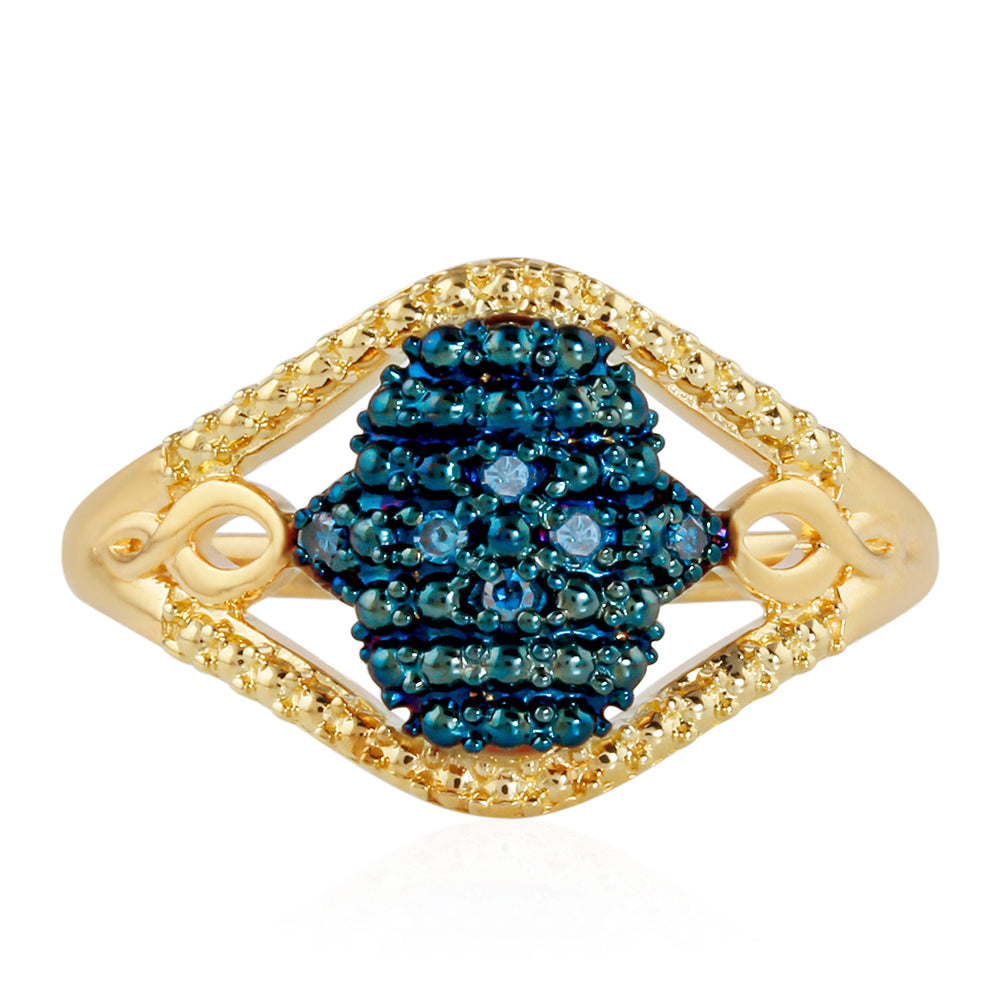 Anillo de Plata Bañada en Oro con Diamante Azul 1 