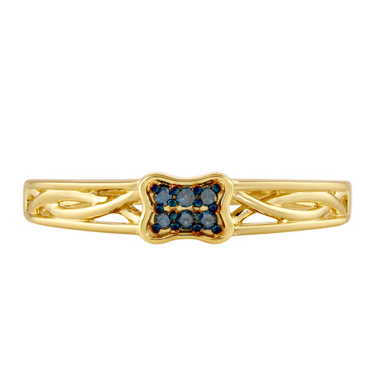 Anillo de Plata Bañada en Oro con Diamante Azul