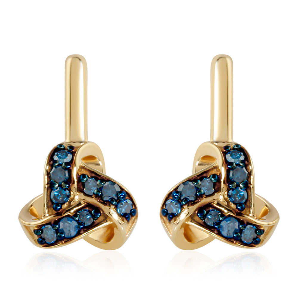 Pendientes de Plata Bañada en Oro con Diamante Azul
