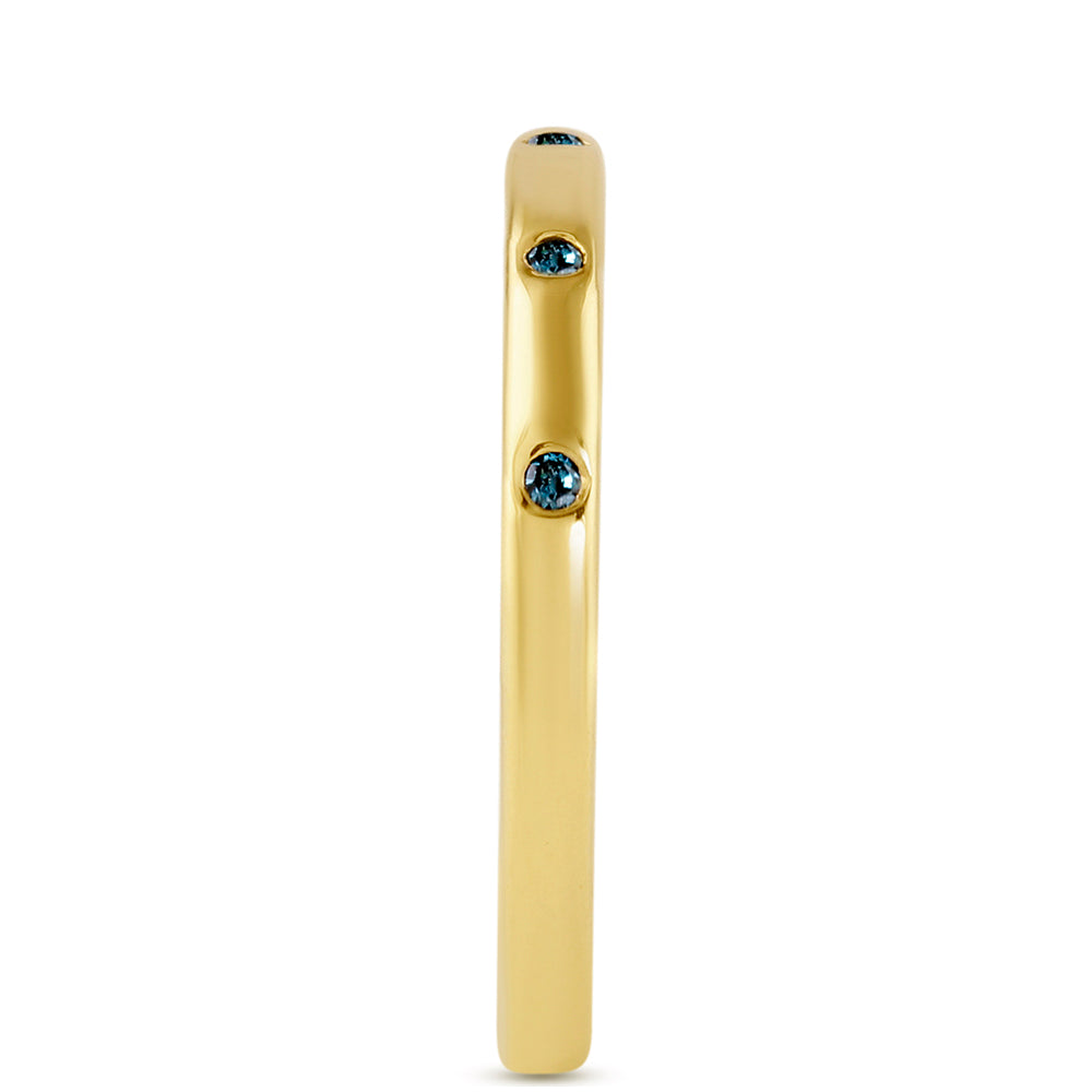 Anillo de Plata Bañada en Oro con Diamante Azul