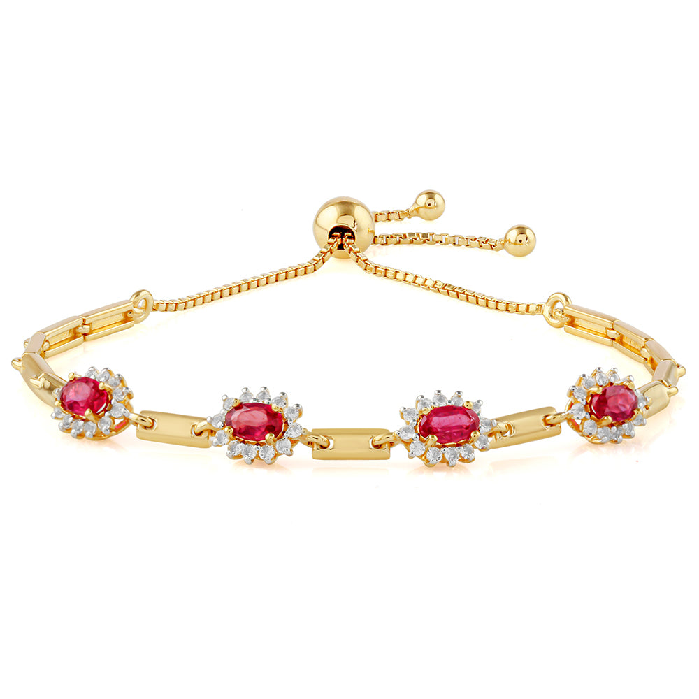 Pulsera de Plata Bañada en Oro con Rubí de Tailandia y Topacio Blanco 1 