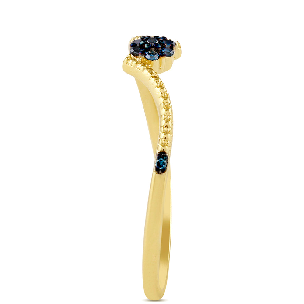 Anillo de Plata Bañada en Oro con Diamante Azul