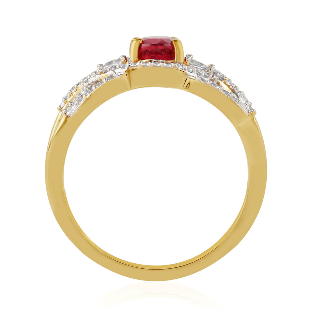Anillo de Plata Bañada en Oro con Rubí de Tailandia y Topacio Blanco 4 
