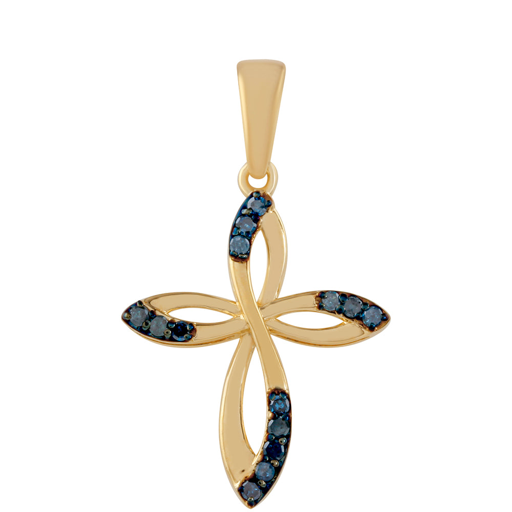 Cruz Colgante de Plata Bañada en Oro con Diamante Azul 1 