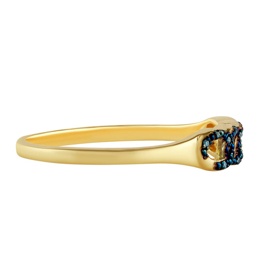 Anillo de Plata Bañada en Oro con Diamante Azul
