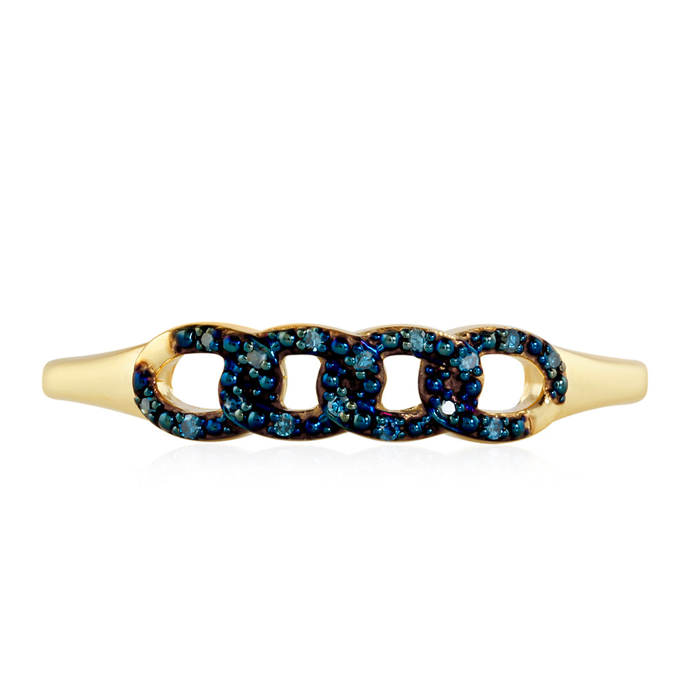 Anillo de Plata Bañada en Oro con Diamante Azul 1 