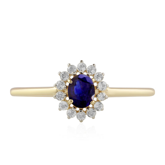 Anillo de Oro 9K con Zafiro de Tailandia y Topacio Blanco