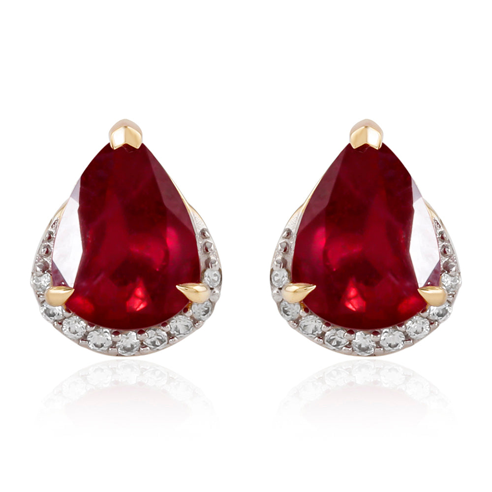 Pendientes de Oro 9K con Rubí de Madagascar y Zircón Blanco