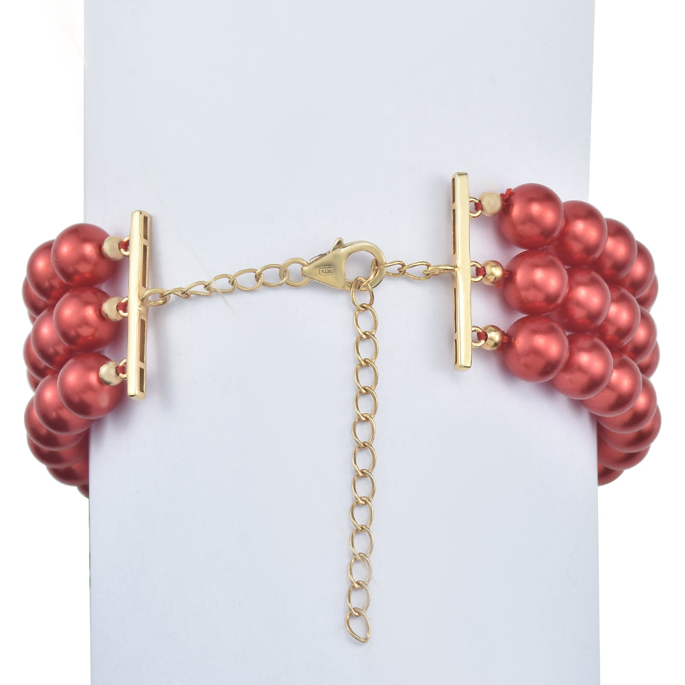 Pulsera de Plata Bañada en Oro con Perla roja de río