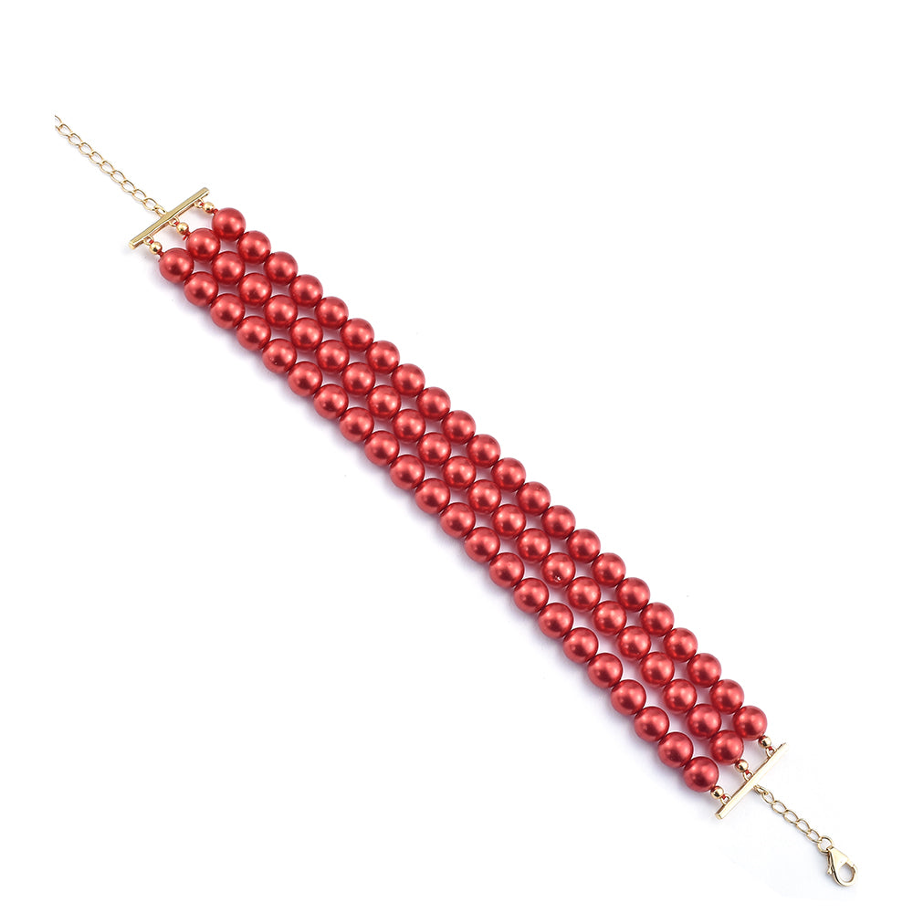 Pulsera de Plata Bañada en Oro con Perla roja de río 1 