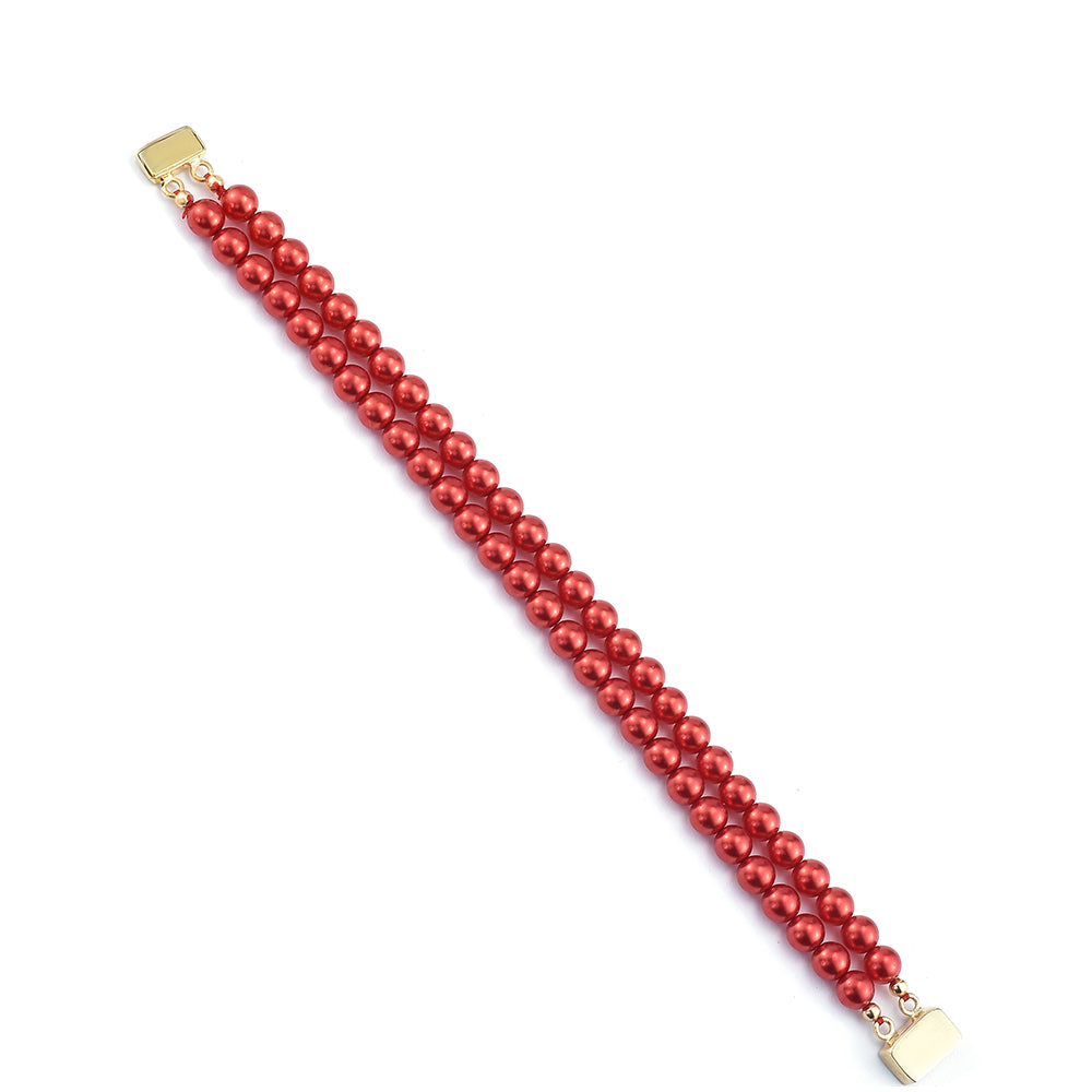Pulsera de Plata Bañada en Oro con Perla roja de río