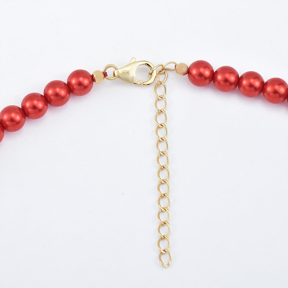 Collar de Plata Bañada en Oro con Perla roja de río