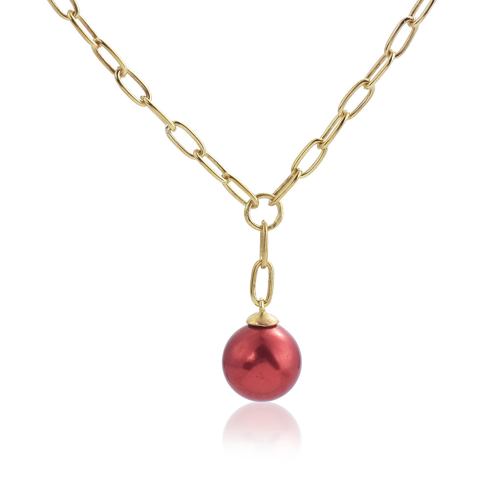 Collar de Plata Bañada en Oro con Perla roja de río 1 