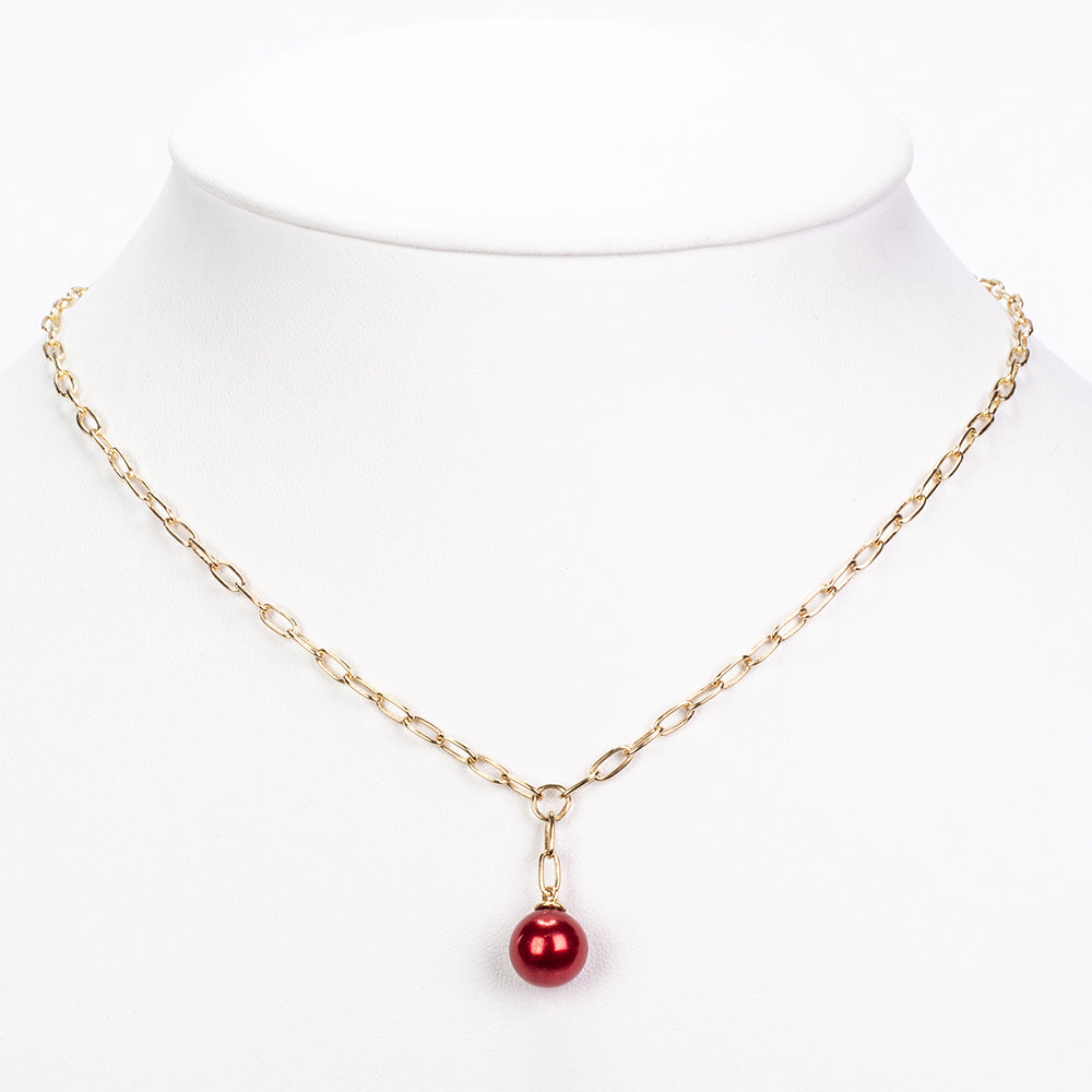 Collar de Plata Bañada en Oro con Perla roja de río 2 
