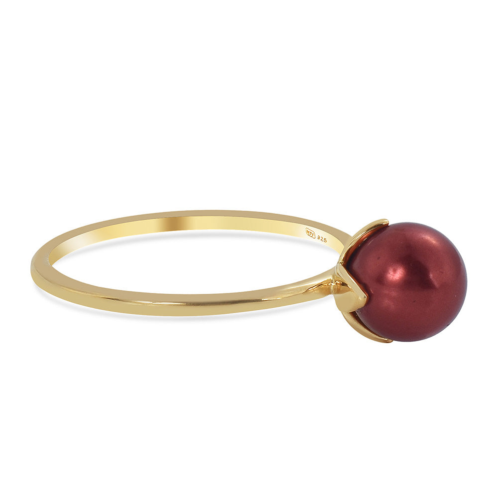 Conjunto de Plata Bañada en Oro con Perla roja de río ( Pendientes +Anillo +Colgante )