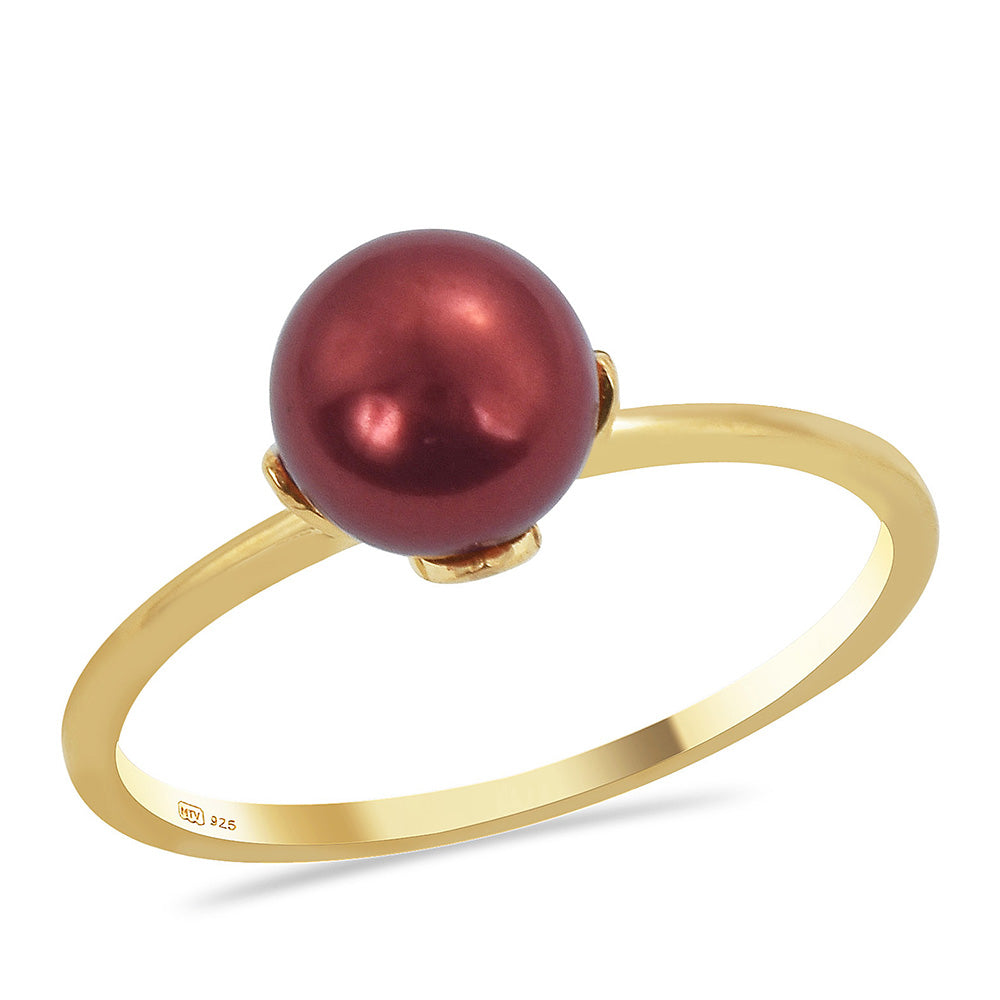 Conjunto de Plata Bañada en Oro con Perla roja de río ( Pendientes +Anillo +Colgante ) 4 