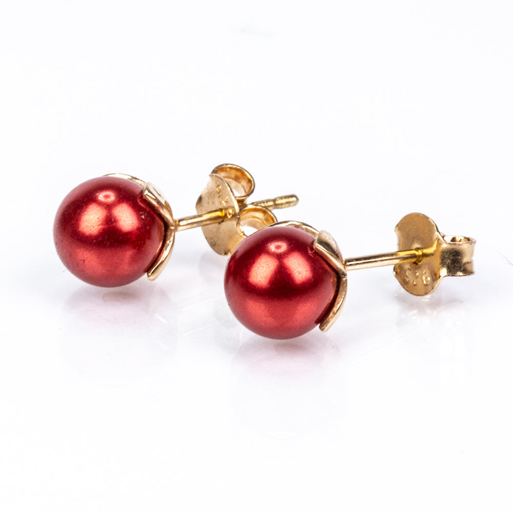Conjunto de Plata Bañada en Oro con Perla roja de río ( Pendientes +Anillo +Colgante ) 12 