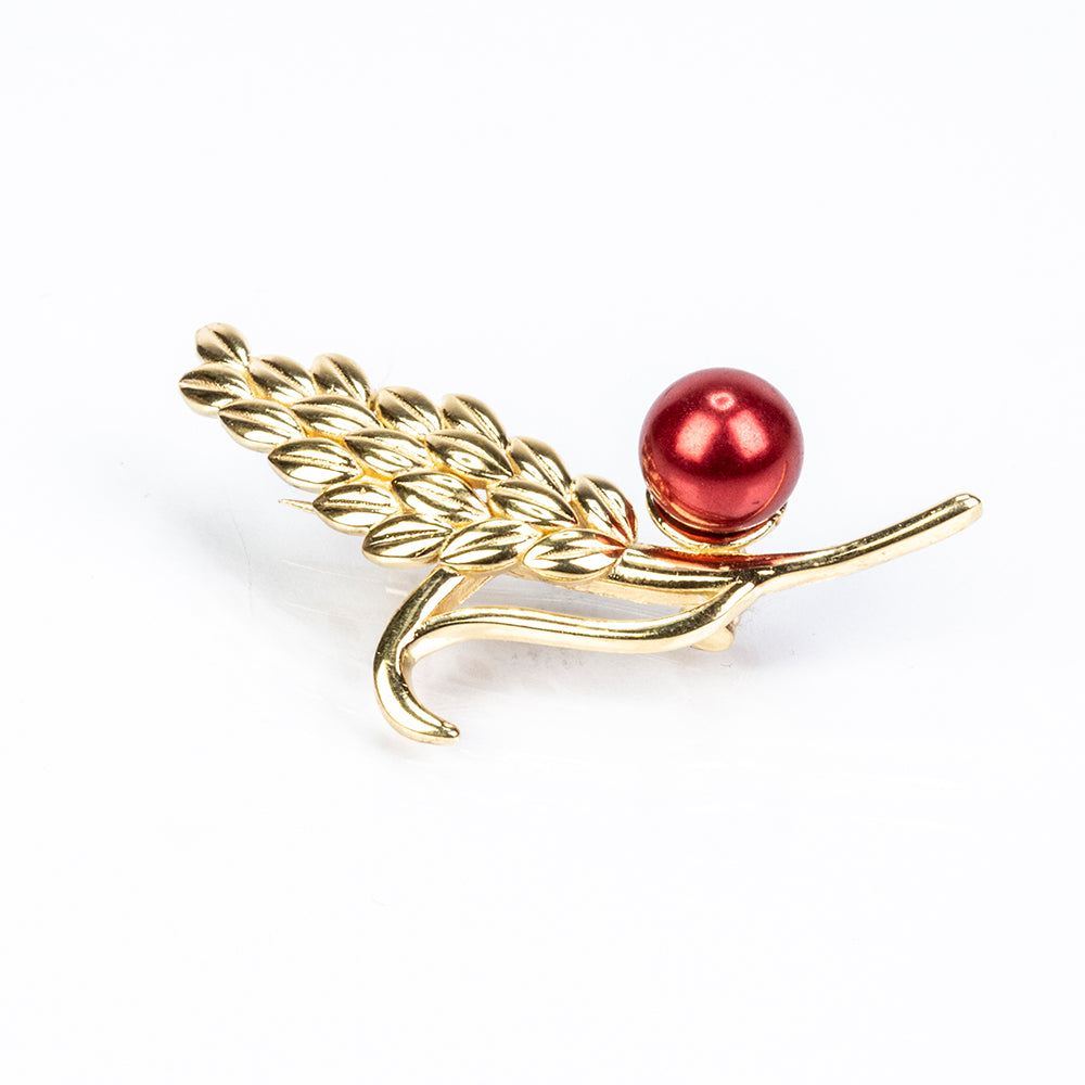 Broche de Plata Bañada en Oro con Perla roja de río 3 