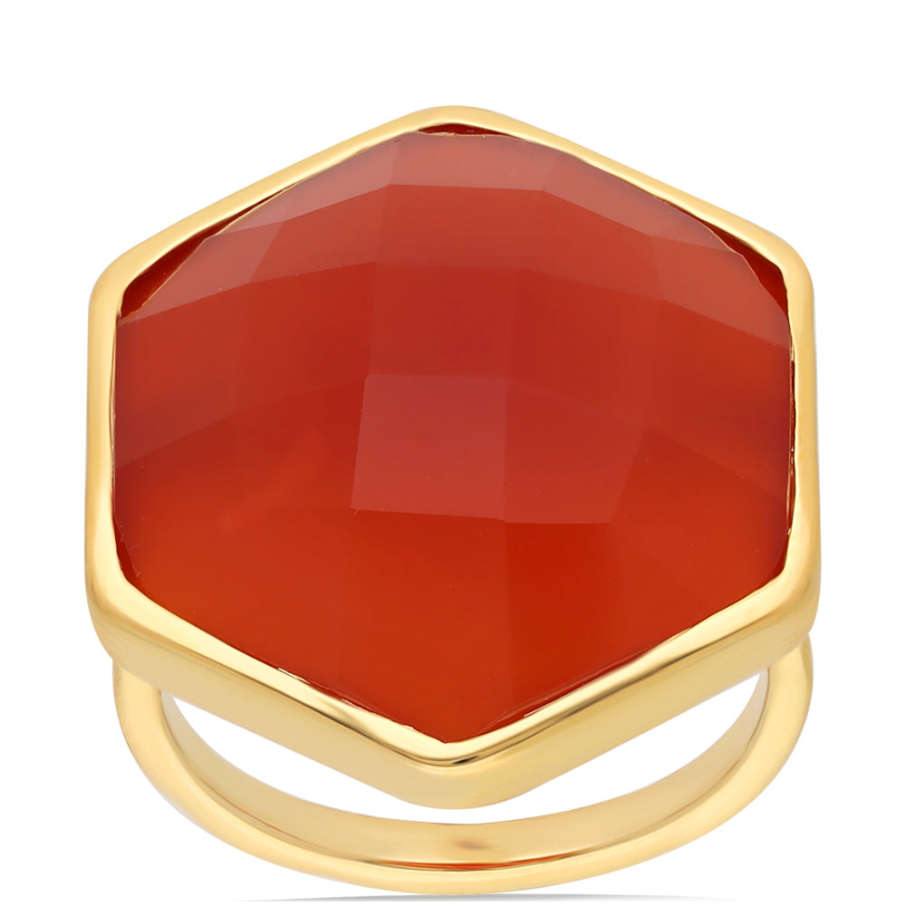 Anillo de Plata Bañada en Oro con Ónice rojo 1 