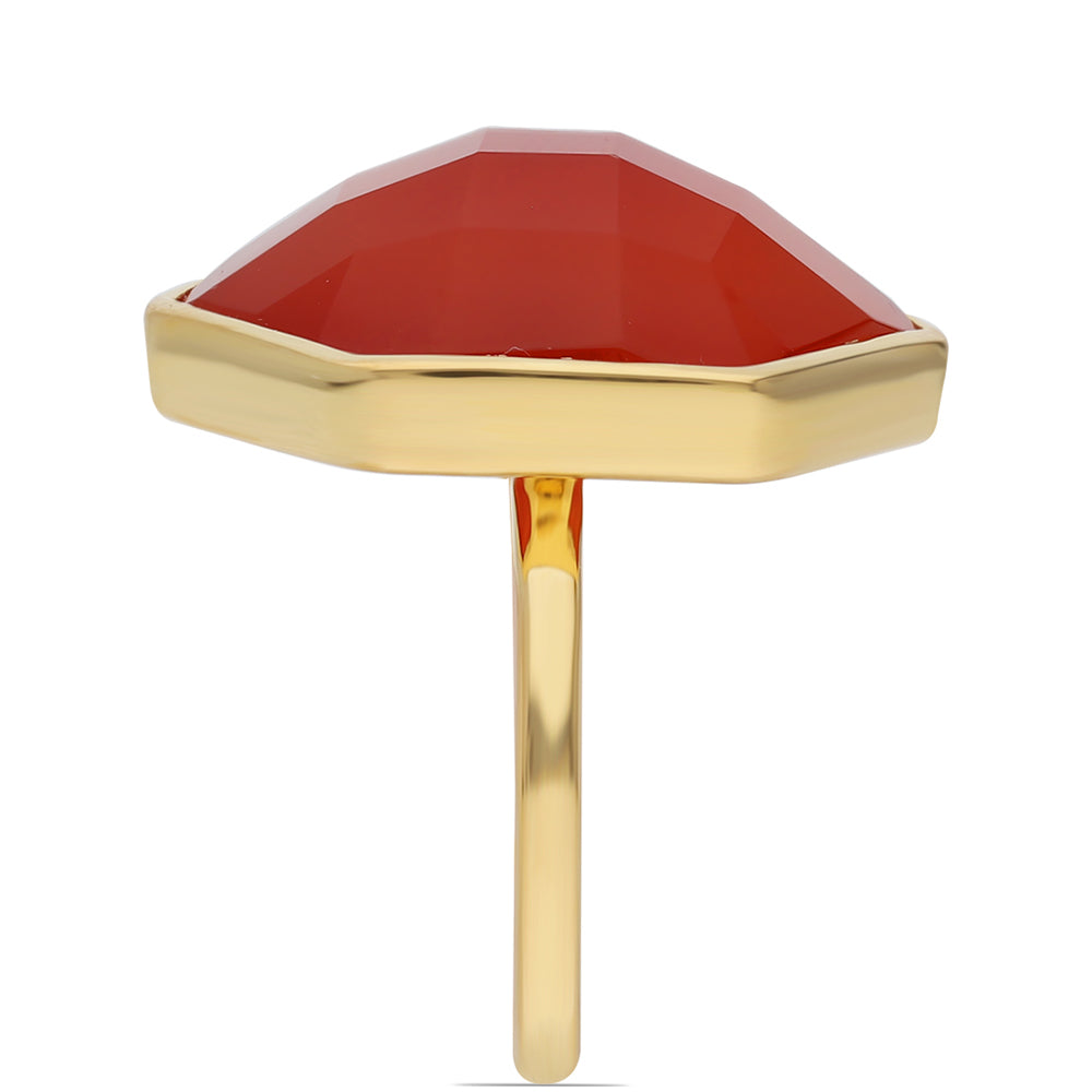Anillo de Plata Bañada en Oro con Ónice rojo 4 
