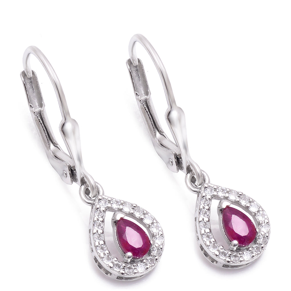 Pendientes de Plata con Rubí de Madagascar y Topacio Blanco 2 