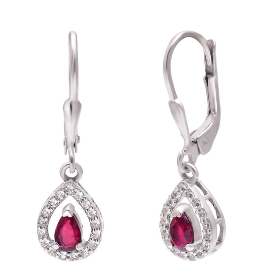 Pendientes de Plata con Rubí de Madagascar y Topacio Blanco