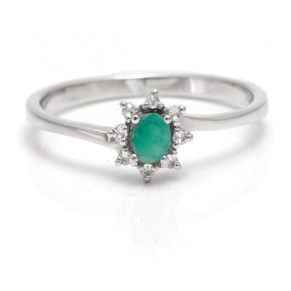 Anillo de Plata con Esmeralda de Brasil y Topacio Blanco