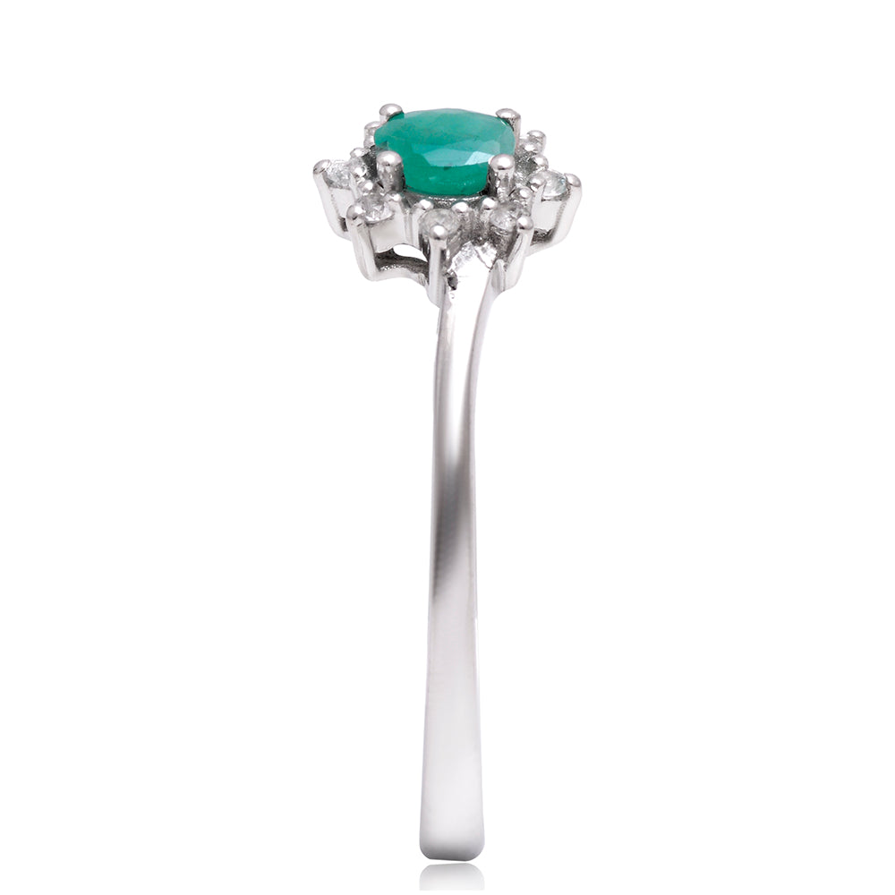 Anillo de Plata con Esmeralda de Brasil y Topacio Blanco