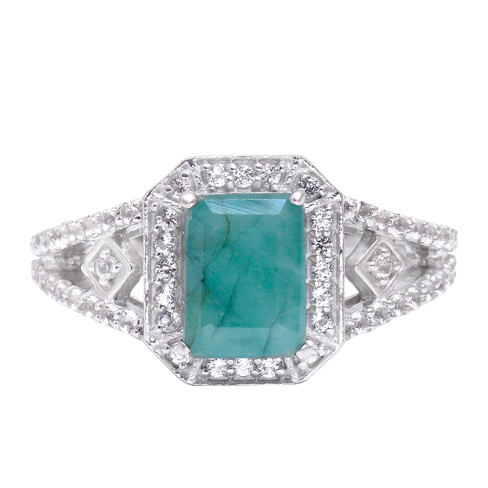 Anillo de Plata con Esmeralda de Brasil y Topacio Blanco 1 