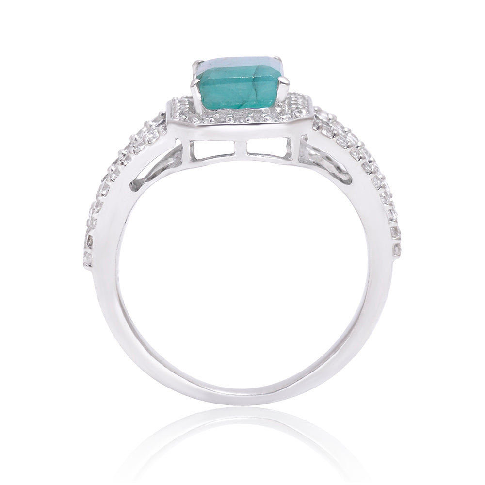 Anillo de Plata con Esmeralda de Brasil y Topacio Blanco 2 